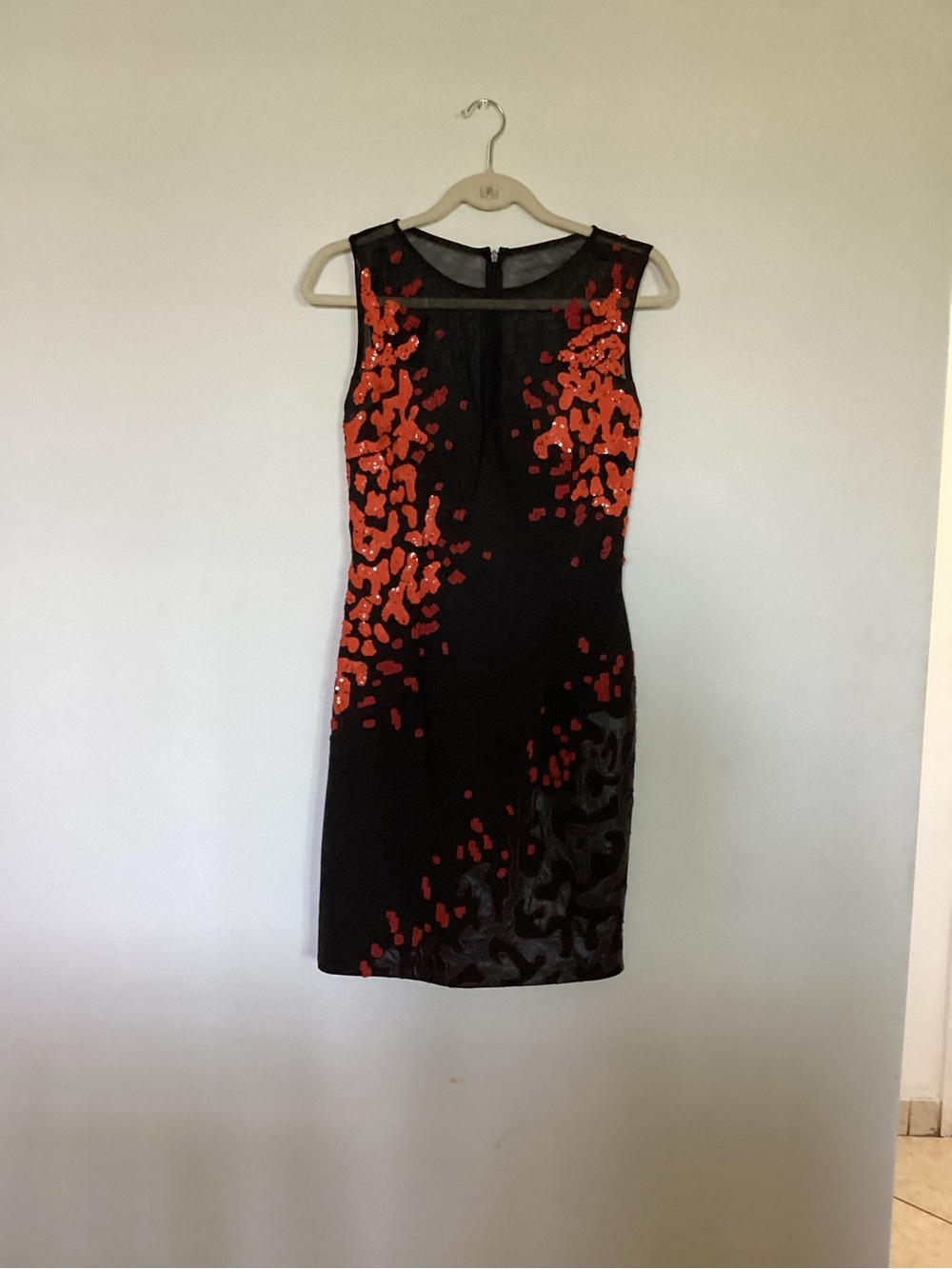 Black Dress with Red Sequin Detail - Women's Sleeveless Sheath